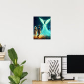 Poster Ange protégeant deux petits enfants la nuit (Bureau à domicile)