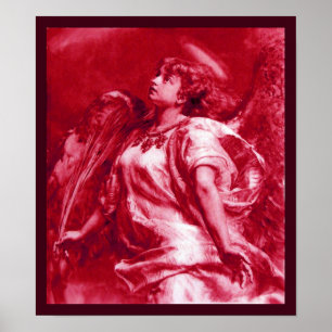 POSTER ANGE ROMANTIQUE AVEC PEUR EN FUCHSIE ROSE BLANC