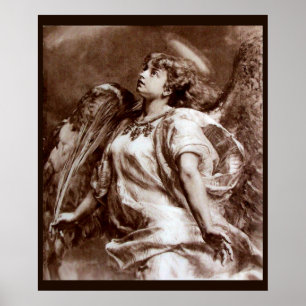 POSTER ANGE ROMANTIQUE AVEC PEUR EN SÉPIE BROWN, BLANC