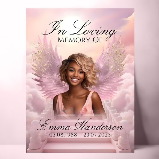 Poster Ange rose ailes signe de bienvenue