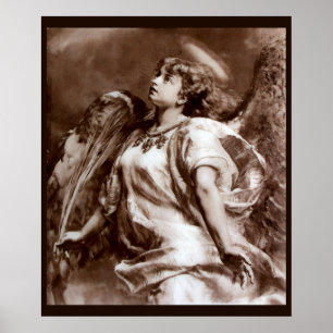 POSTER ANGE SÉDUCTEUR AVEC PLUME EN SÉPIA BRUN, BLANC