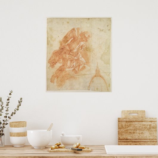 Poster Ange suspendu et esquisse architecturale, c.1600 (Cuisine)