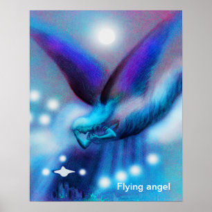 Poster ange volant la nuit oeuvre d'art