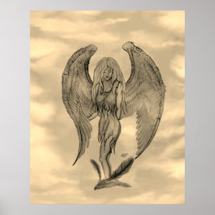 Poster Angel en style tatouage