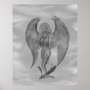 Poster Angel en style tatouage