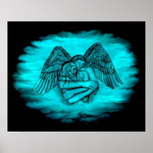 Poster Angel Eros en amour, design noir et vert
