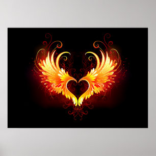 Poster Angel Fire Heart with Wings
