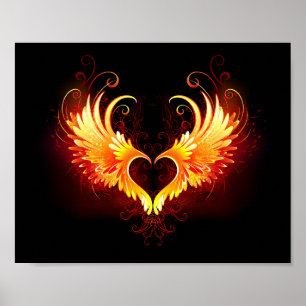 Poster Angel Fire Heart with Wings