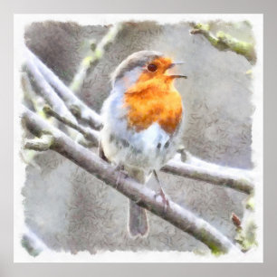Poster Angelic Robin Watercolor