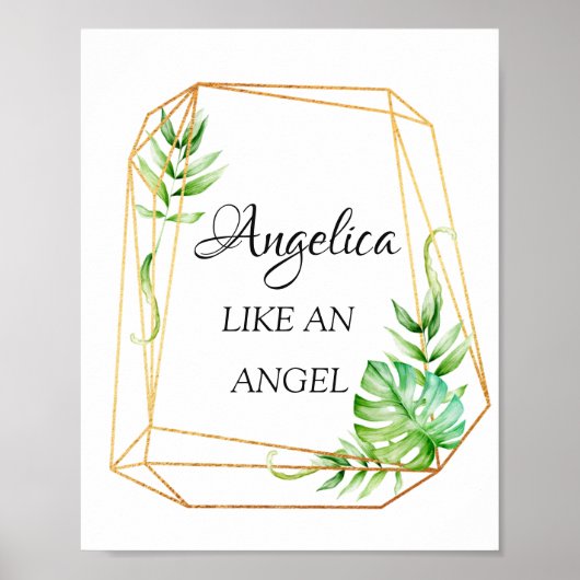 Poster Angelica Name Meaning Floral Geometric Frame (Devant)