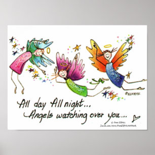 Poster Angels qui surveillent mon bébé dessin d'aquarelle