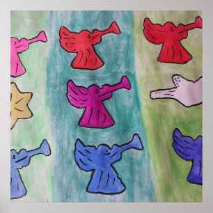 Poster Anges de Noël avec trompettes