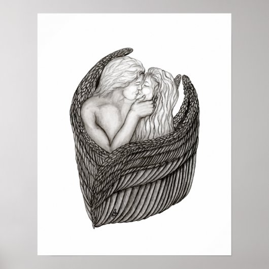 Poster Anges qui s'embrassent, design noir et blanc (Devant)