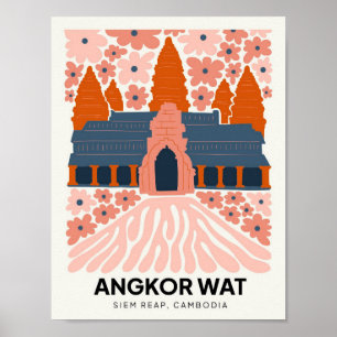 Poster Angkor Wat Siem Reap Cambodge voyage art floral
