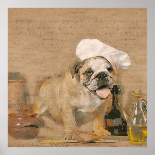 Poster Anglais Bulldog Chef Kitchen Imprimer (Devant)
