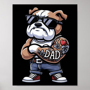 Poster Anglais Bulldog I Love Papa Funny Chien Tattoo