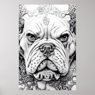 Poster Anglais Bulldog Pet Wild Nature Ligne d'illustrati