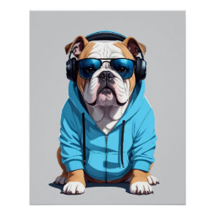 Poster Anglais Bulldog Portant un Sweat - shirt à capuche