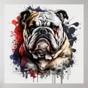 Poster Anglais Bulldog Portrait animal Peinture chien ani