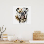 Poster Anglais Bulldog Portrait Animal Peinture Faune (Cuisine)