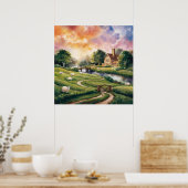 Poster Anglais Paysage aquarelle de campagne (Cuisine)