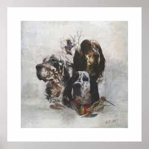 Poster Anglais Setter, chasse à la bécasse
