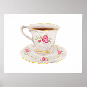 Poster Anglais Tea cup rose Gauche poignée