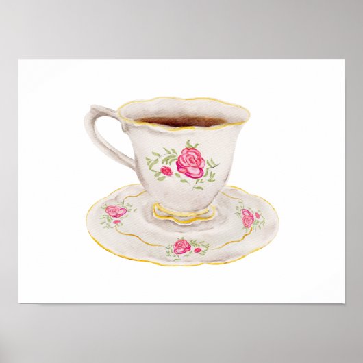 Poster Anglais Tea cup rose Gauche poignée (Devant)