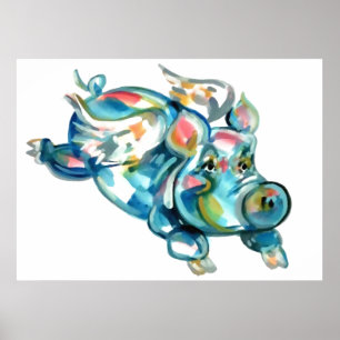 Poster Angle de cochon bleu volant