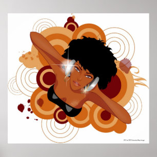 Poster Angle d'une femme appréciant la musique avec des