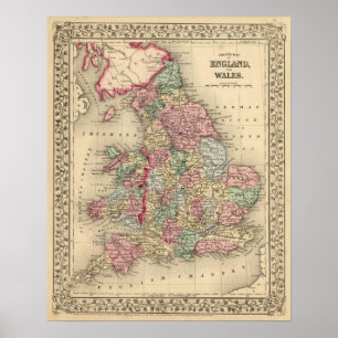 Poster Angleterre, Galles Carte par Mitchell