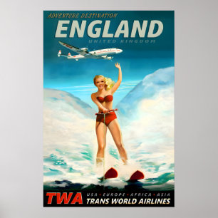 Poster Angleterre Royaume-Uni TWA Trans World Airlines