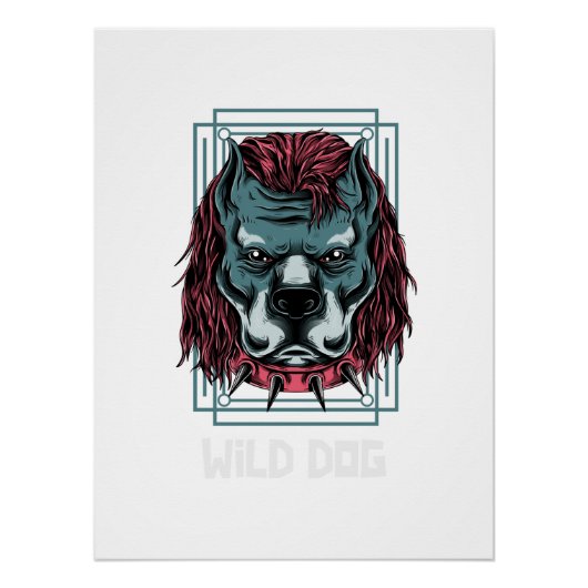 Poster Angry Dog Logo | Spiked Collar Bulldog Artwork (Devant)