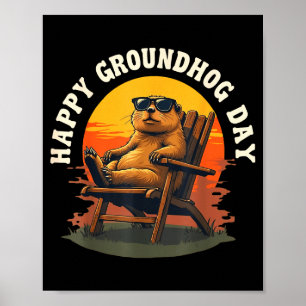 Poster Anim Jour de la Marmotte Vintage Coucher de Soleil