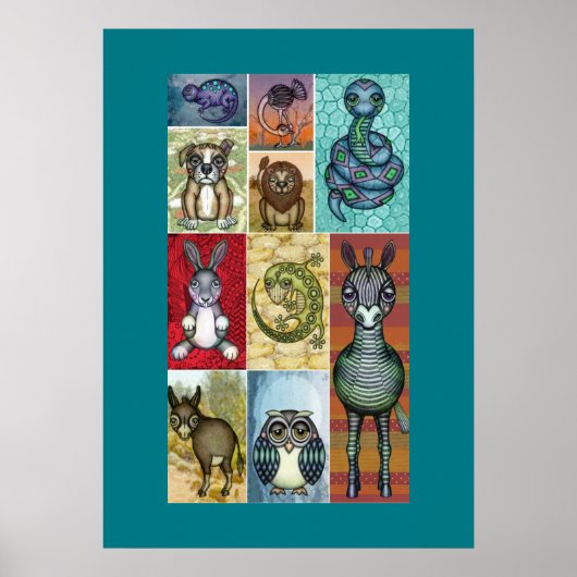 Poster Animal Collage Folk Art Design (Devant)