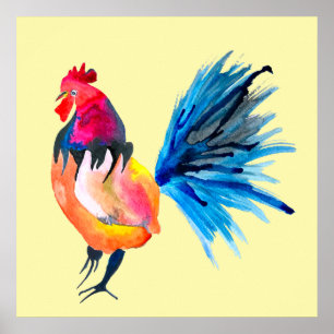 Poster Animal coloré d'aquarelle de coq