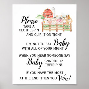 Poster Animal de ferme ne pas dire Baby Game Baby shower