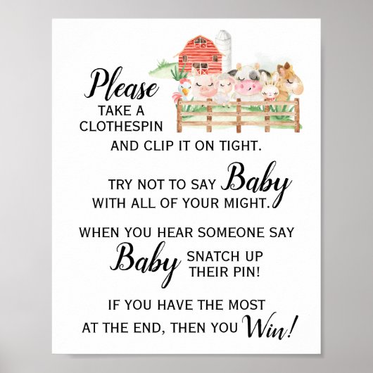 Poster Animal de ferme ne pas dire Baby Game Baby shower  (Devant)