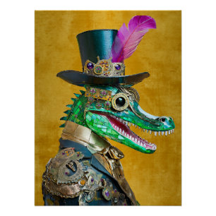 Poster Animal de la fête Steampunk du Mardi Gras Alligato