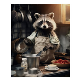 Poster animal drôle Chef Racoon Cuisine Wall Art