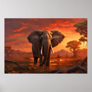 Poster Animal éléphant Faune sauvage Art coloré