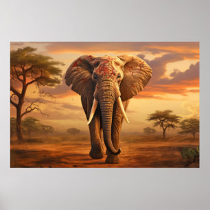 Poster Animal éléphant Faune sauvage Art coloré
