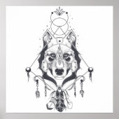 Poster Animal loup tribal en noir et blanc (Devant)