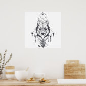 Poster Animal loup tribal en noir et blanc (Cuisine)