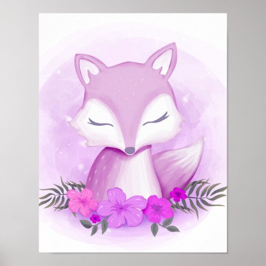 Poster animal mauve Fox Whimsical (Devant)