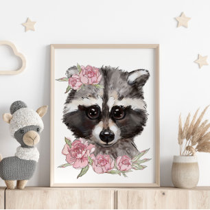 Poster animal Rose Baby Raccoon Impression mural