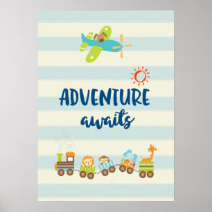 Poster Animal Toy Train et avion Aventure Attente