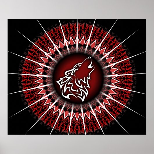 Poster Animal tribal Black Red Wolf (Devant)