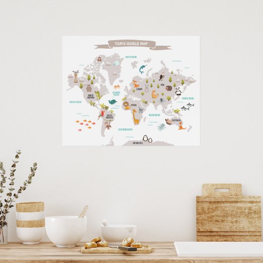 Poster Animal World carte du monde décalcomanie po (Cuisine)