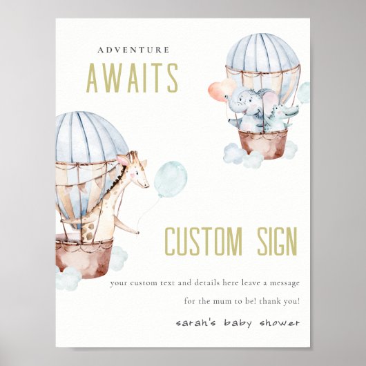 Poster Animaux à ballon à air chaud Baby shower Signes pe (Devant)